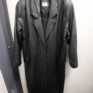 Vintage Full length black leather coat